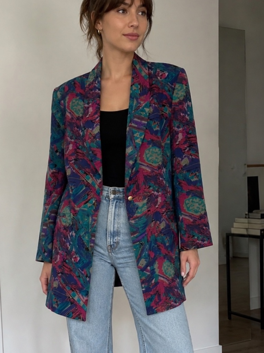 Vintage George Georgiou 100% Silk Abstract Print Blazer M